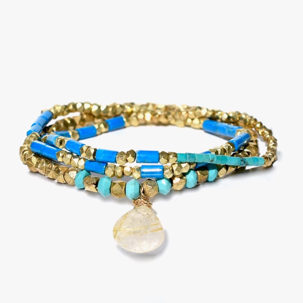 18k Vermeil Set Of Three Turquoise Stretch Bracelet